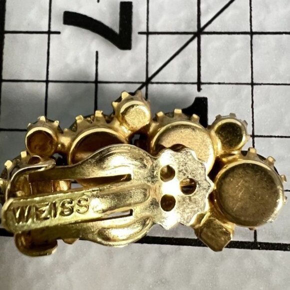 Vtg Weiss Blue Aurora Borealis Crystal Clip-On Earrings 1.25" Signed 50s Glam - Picture 10 of 10